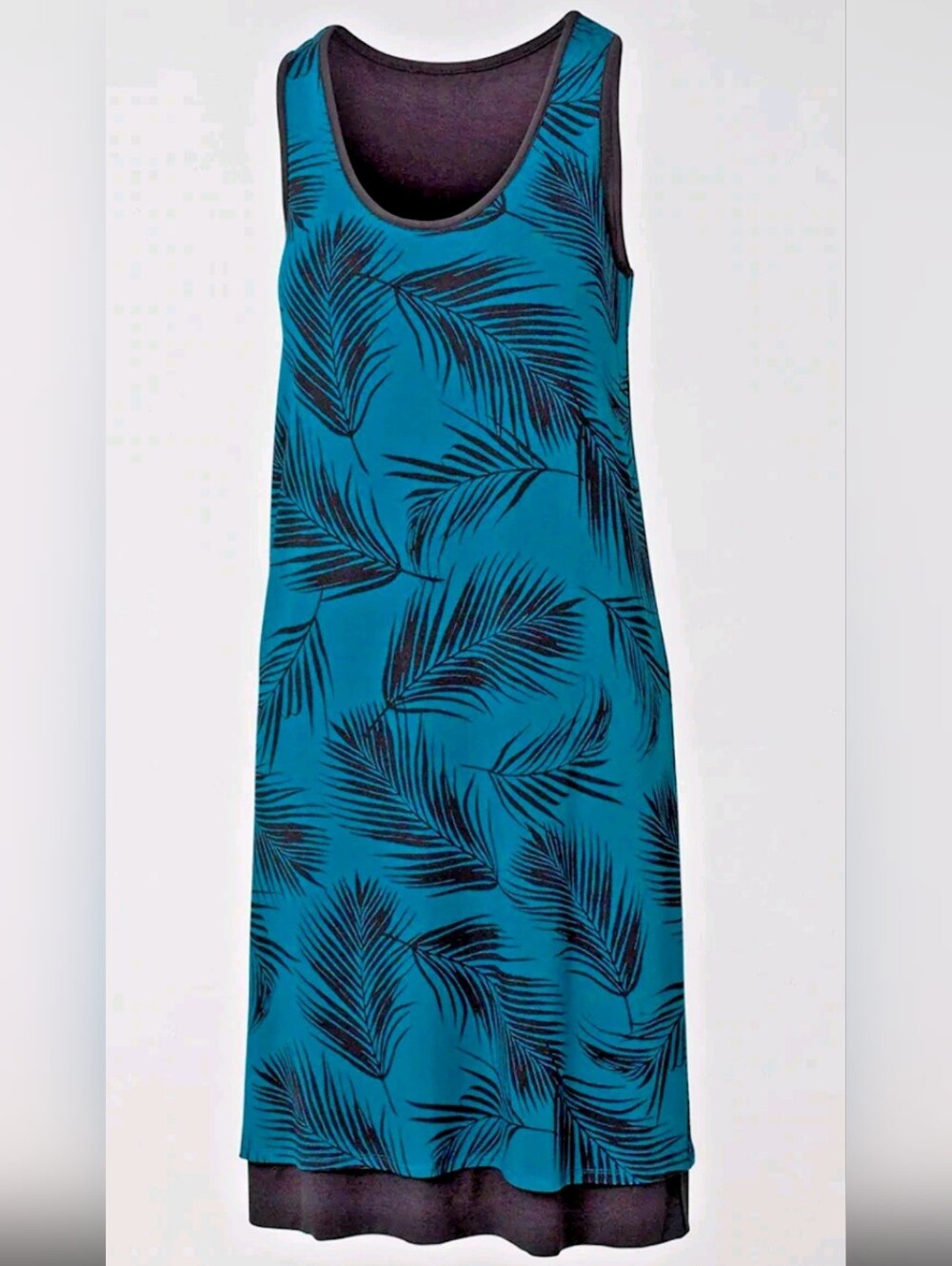 Soma Reversible Tropic Palm Leaves Swing Teal & Black Short Dress